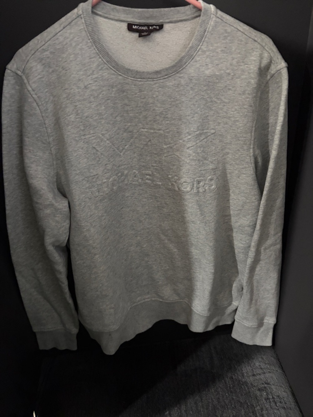 Michael Kors Light Grey Embossed Logo Crewneck Sweater